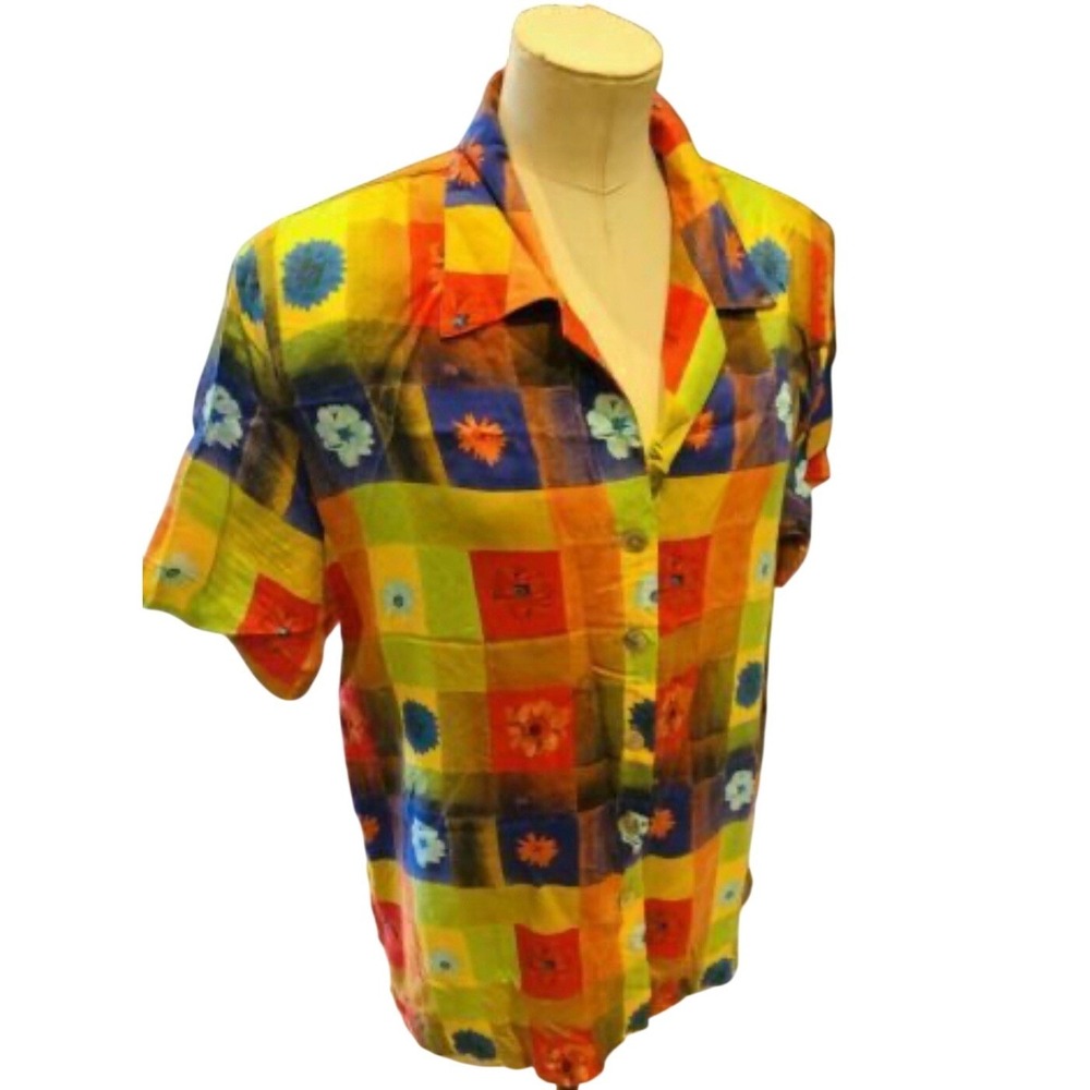Vintage 90's Retro Blouse‎ women's Floral print Blouse Shoulder pads Sz M